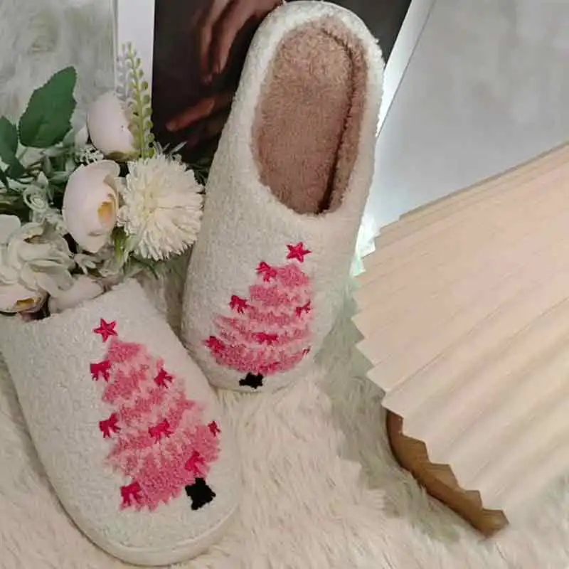 New Thick Christmas Series Cotton Slippers Black and White Reindeer Fury Slippers Elk Home Shoes Warm