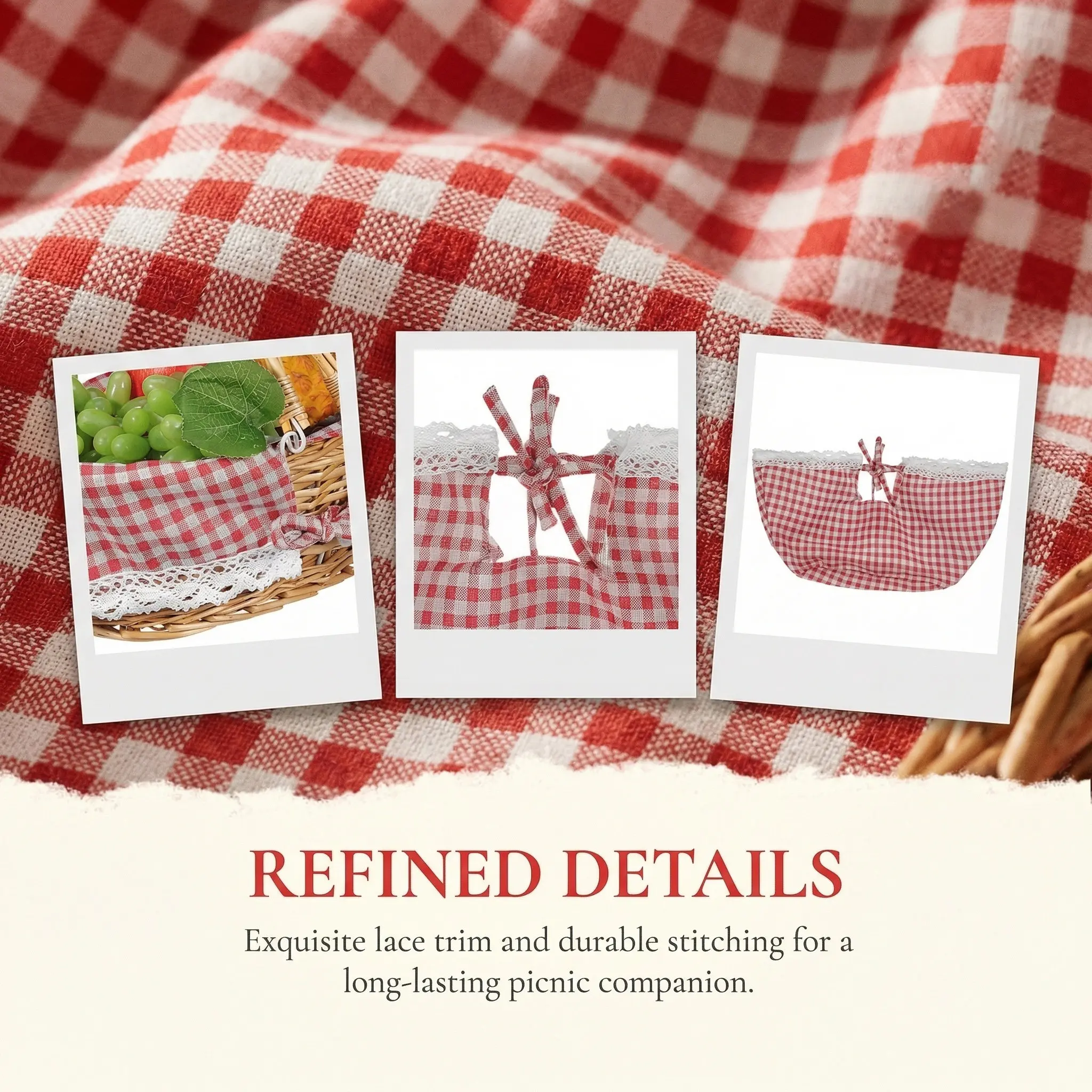 Rattan Basket Liner Replacement Cloth Insert Liner For Wicker Picnic Basket Washable Reusable cloth for Farmhouse Storage Basket view 4