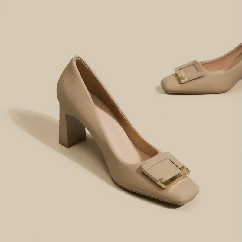 Damenschuhe, lässig, beige, bequem, Frühling & Sommer, Slip-On, eckiger Absatz, elegante Arbeitsschuhe für Damen, B694 – Detail 4