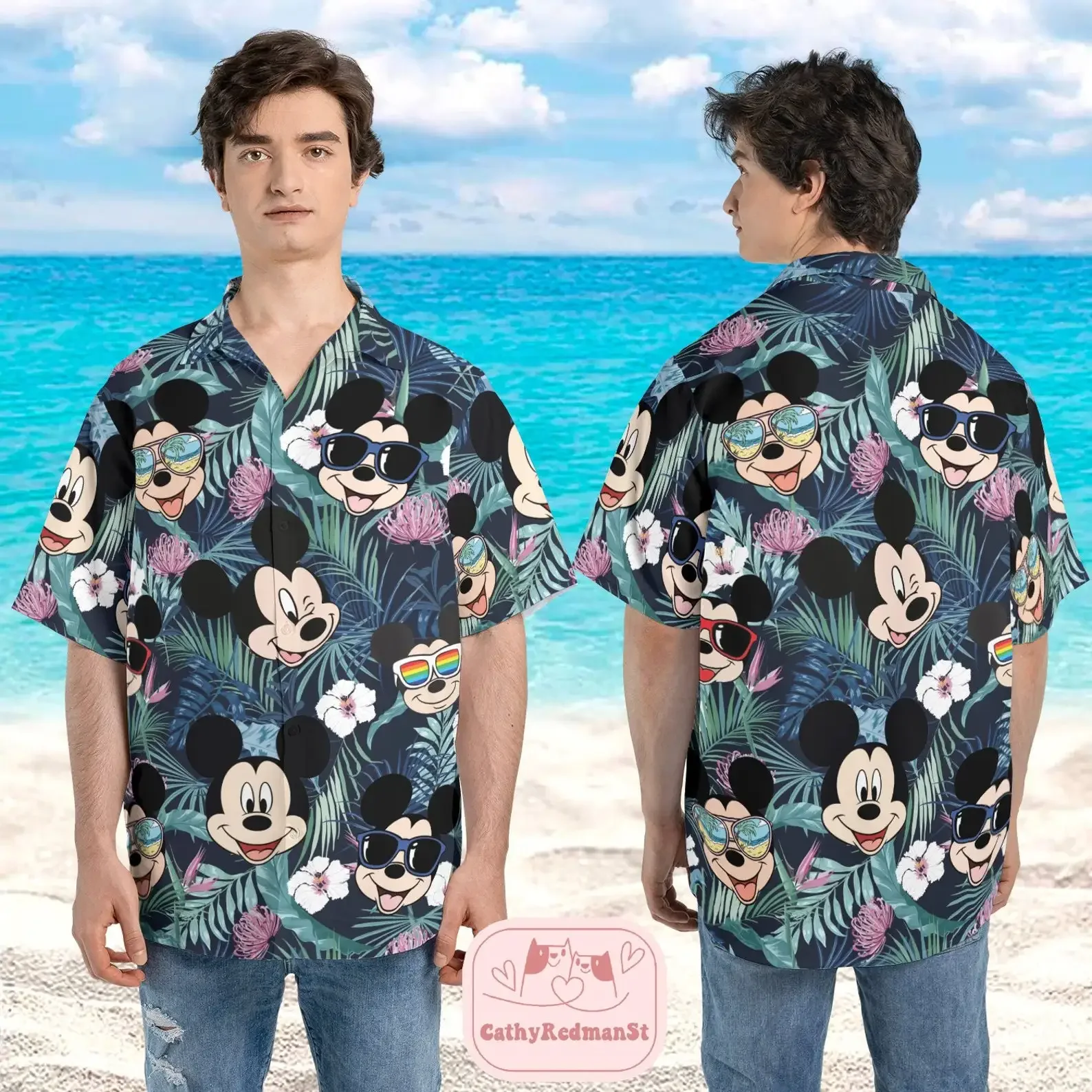 2024 Mickey Aloha Hawaiian Shirts Mens Women Button Up Fashion Disneyland Hawaiian Shirts Casual Beach Short Sleeve Shirts