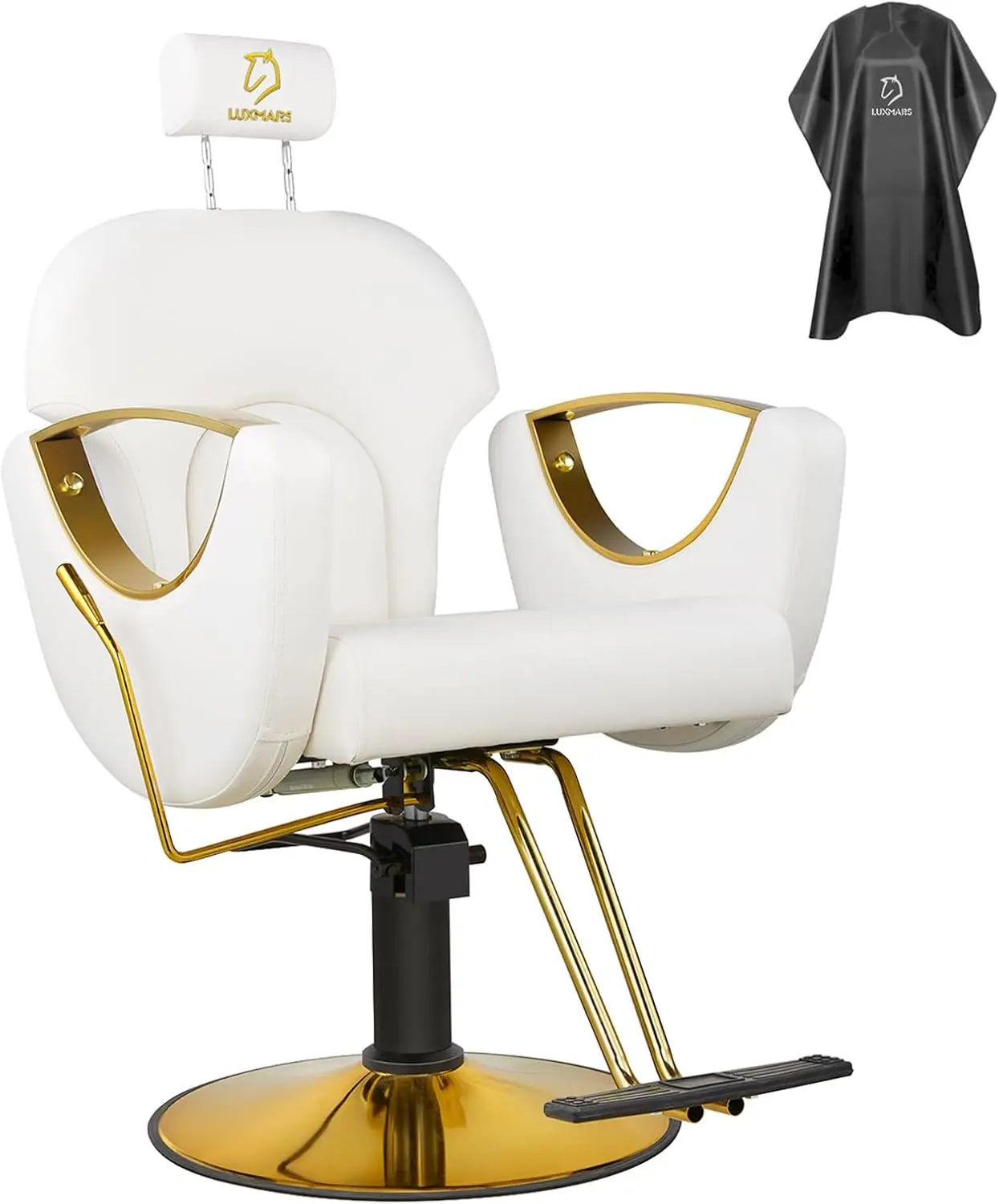 Barber Chair Hydraulic Reclining Salon Chair Styling Chair 360 Degrees Rolling Swivel Chairs for Barbershop Hair Salon White