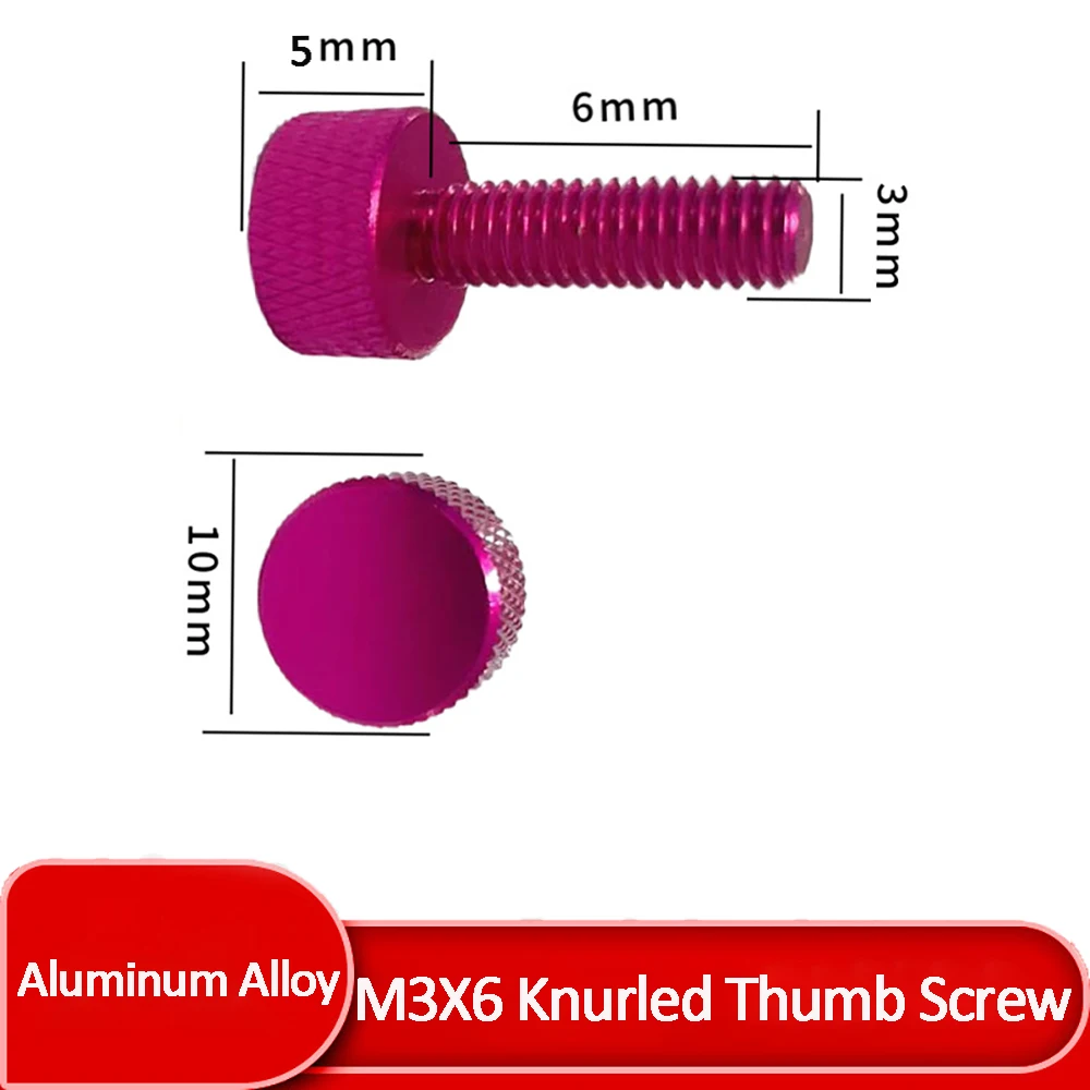 

M3x6 Knob Adjustment Screws Aluminum Alloy Hand-tightened Color Flat Head Thumb Screw for Adjusting Computer Case Modification