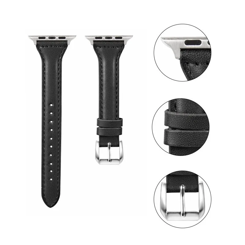 Slim Leather Strap For Apple Watch Band 44mm 40mm 41mm 49mm 42 45 mm wrist women bracelet iWatch serie 9 8 7 6 5 4 3 SE Ultra 2