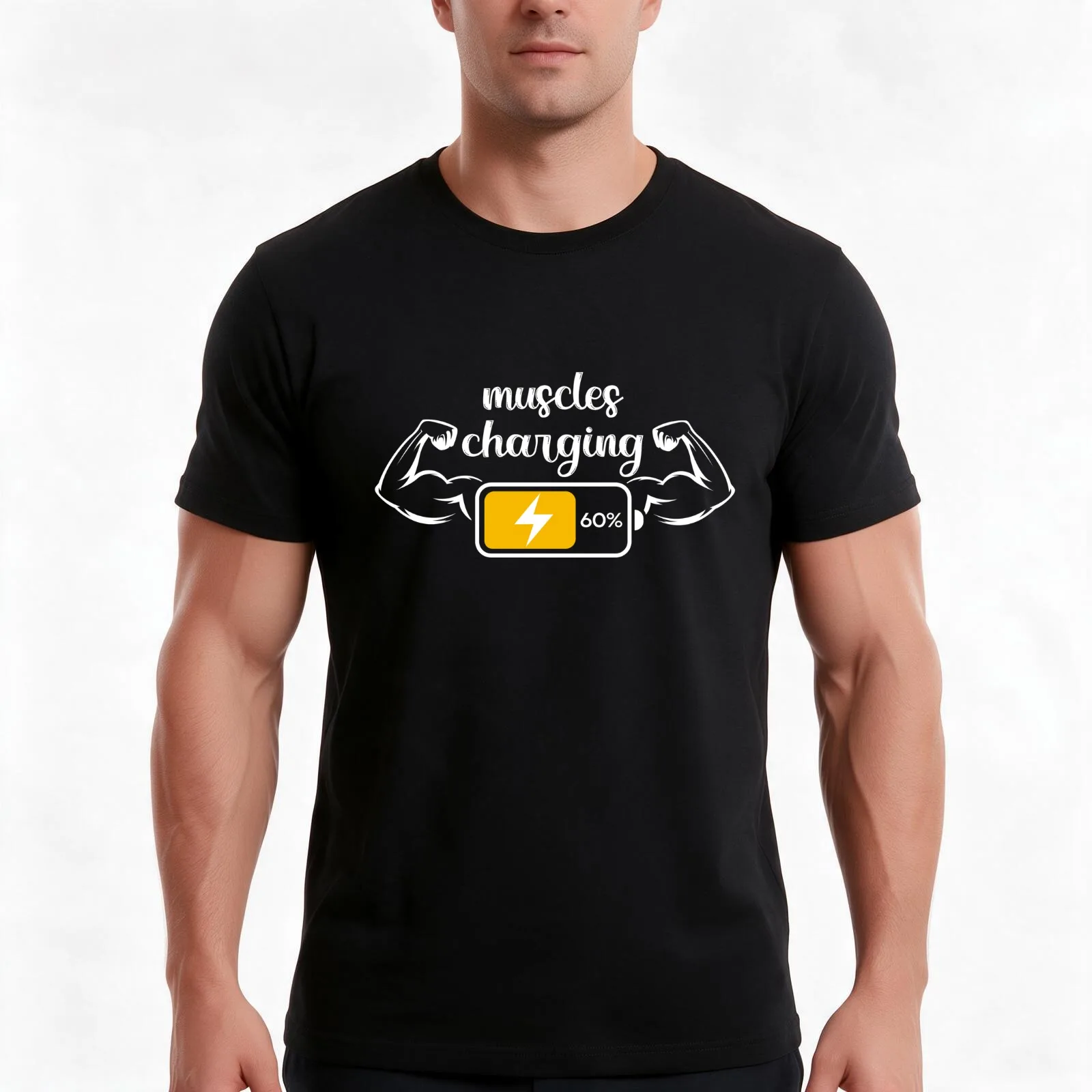 muscles charging T-Shirt, Summer Casual Cotton Tee, Oversized Streetwear Tops, Vintage Graphic Print, Loose Fit Short Sleeve