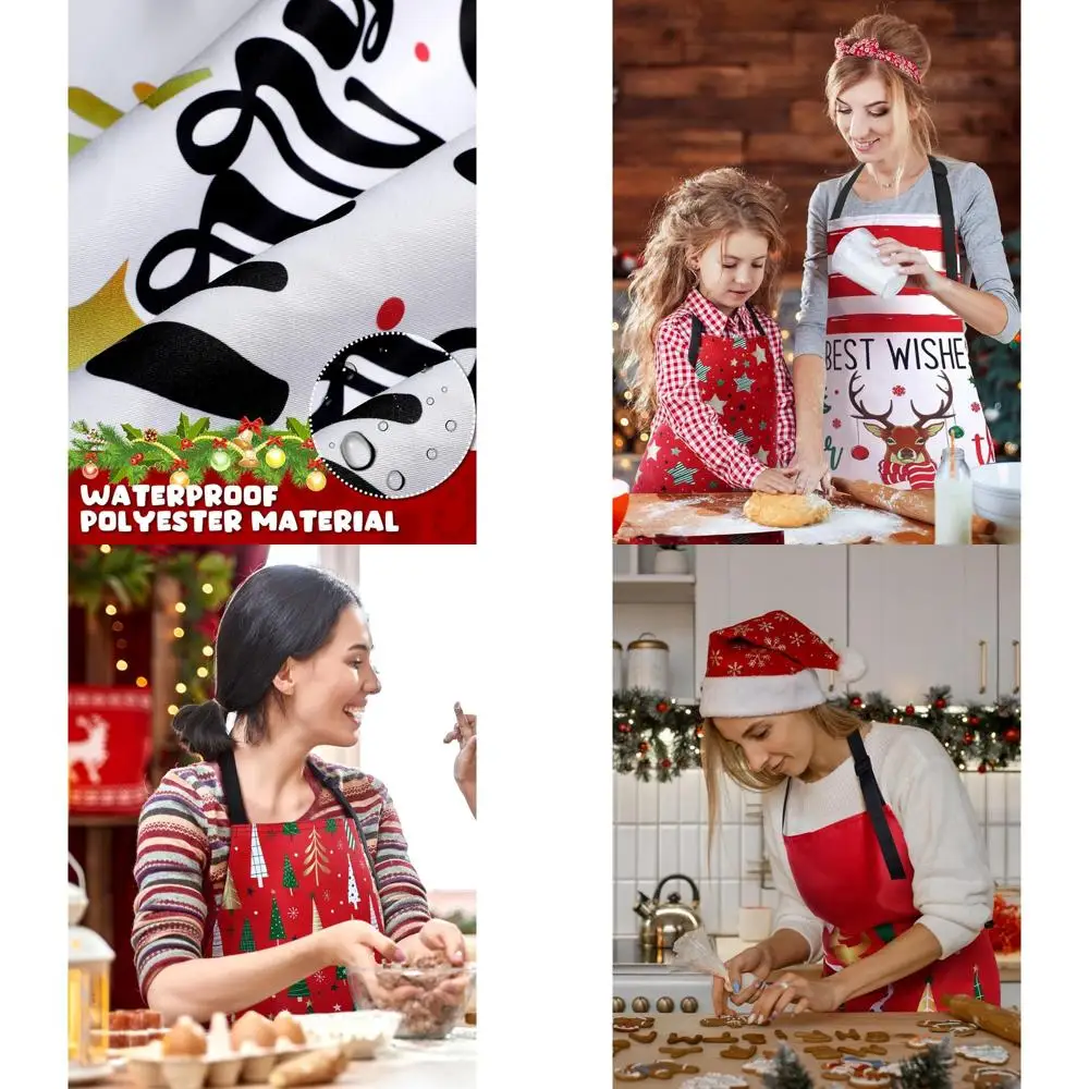 

6-Pack Christmas Aprons with Pockets: Waterproof, Adjustable Holiday Kitchen Aprons for Cooking (Xmas Tree, Red & White)