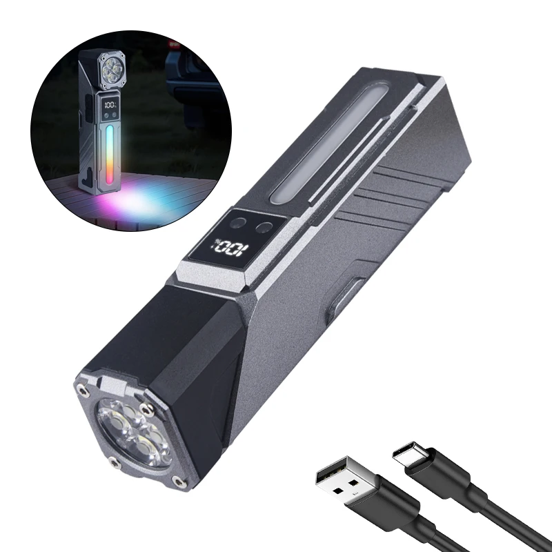 

RGB лампа USB перезаряжаемый светодиодный фонарик портативный фонарик с хвостовым магнитом супер яркий фонарь для кемпинга боковой аварийный свет COB