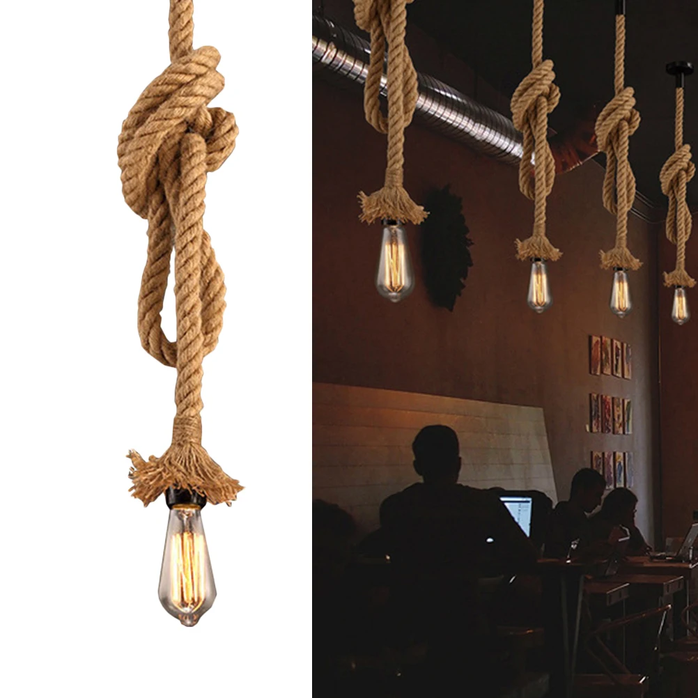 

Hanging Hemp Lamp Decorative Lights for Home Bar Shop Restaurant Party Easy Installation Long Lasting Use Rope Light Chandelier