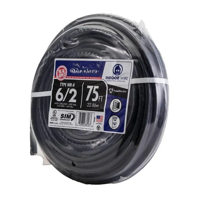 75 ft. 6/2 Stranded Romex SIMpull CU NM-B W/G Wire, Black