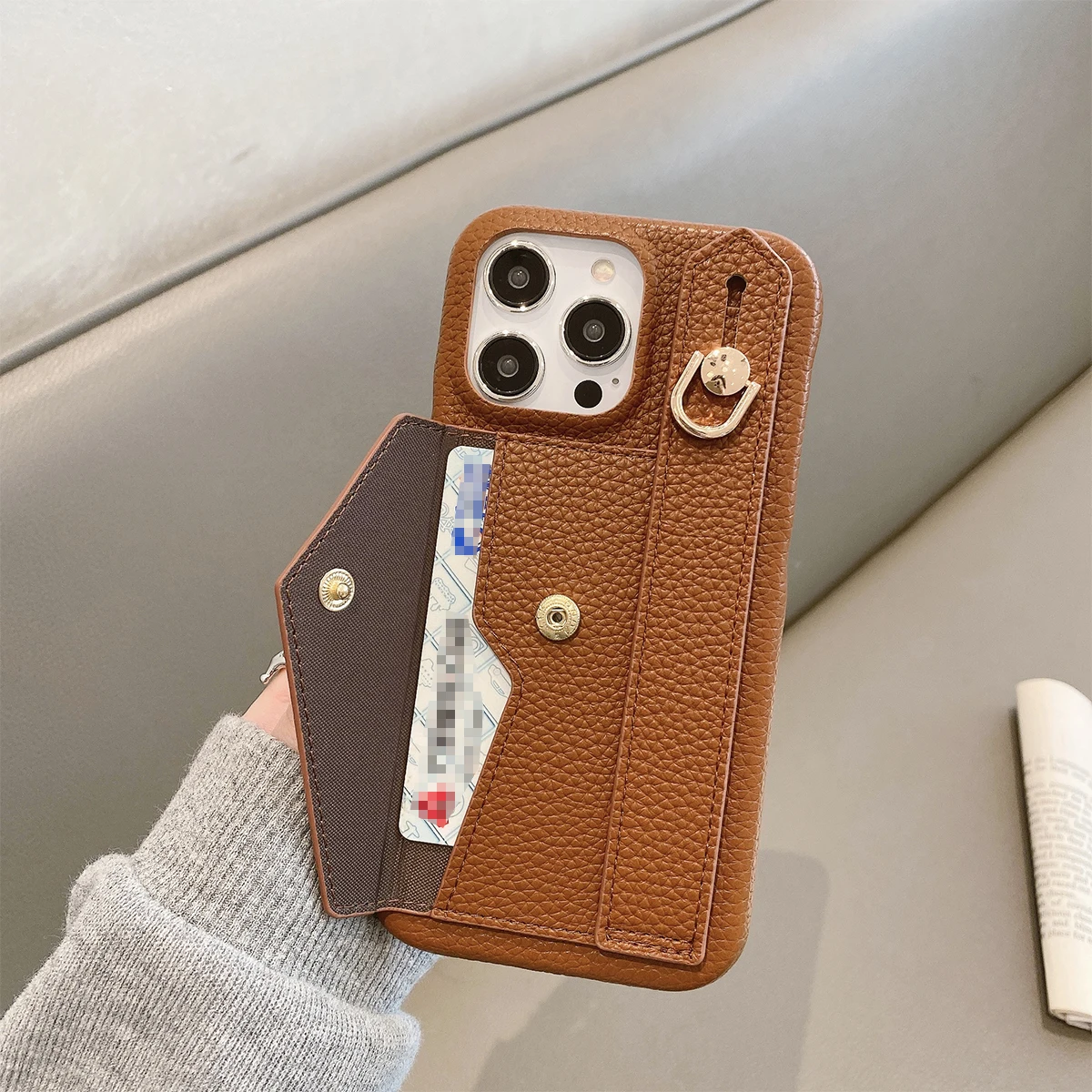 Wrist Strap Wallet Leather Case For iPhone 15 14 13 12 11 Pro Max Luxury Card Holder Protective Cover