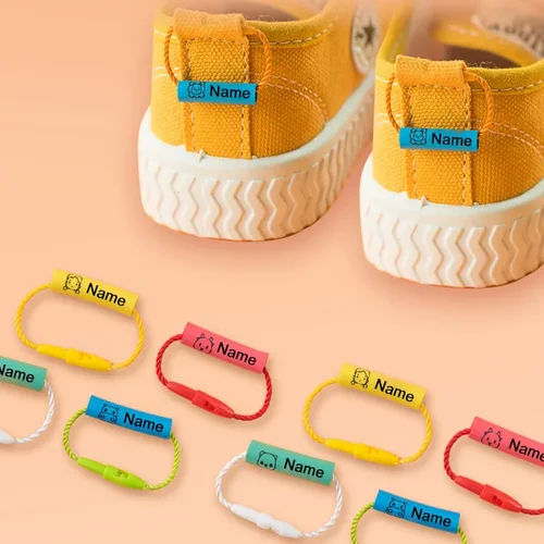 20 piezas zapatos de bebé, mochila escolar, taza, ropa, pegatina de nombre, etiqueta impermeable, cuerda, anillo de nombre de bebé, colgante de etiqueta de nombre personalizado para niños