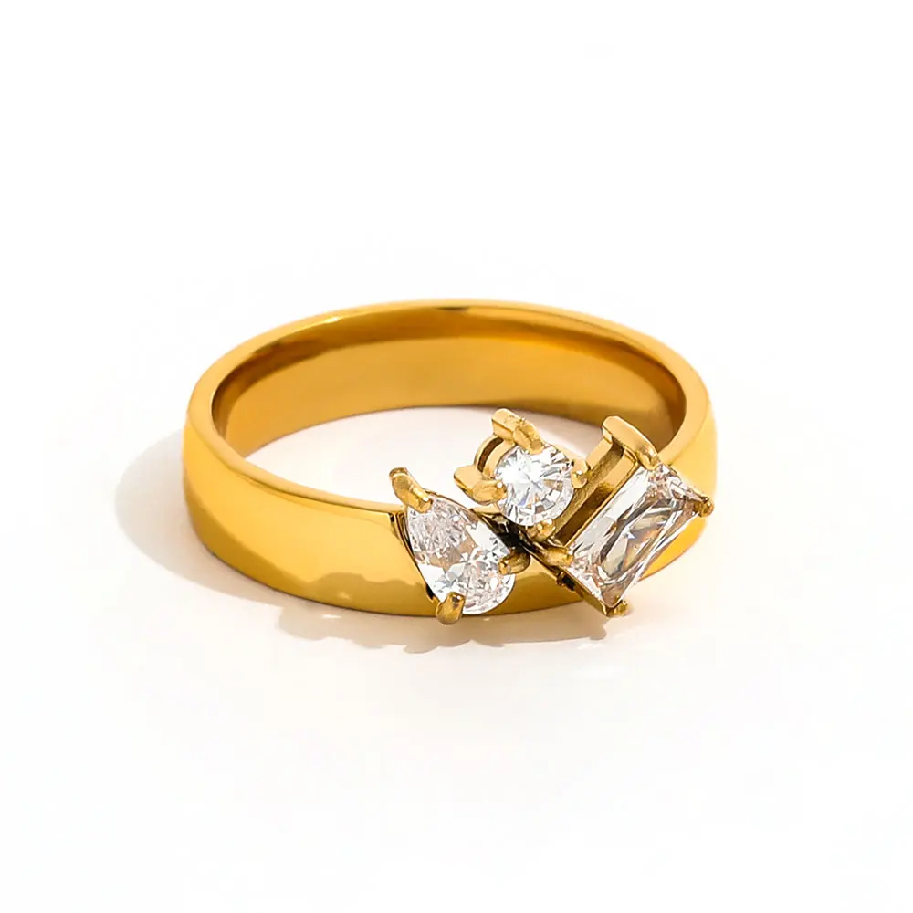 

Joolim Jewelry Wholesale High End PVD Waterproof Luxury Fashion Various Shaped Zirconia Ban Stainless Steel Ring Trend For Women