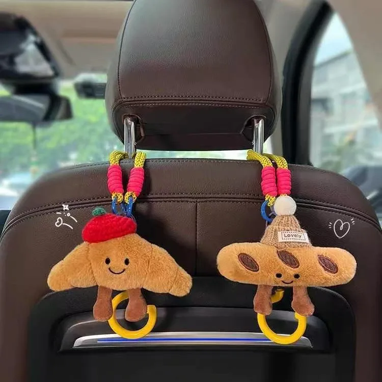 Cartoon Bread Car Seatback Hooks Pink Car Storage Hooks Universal Cute Plush Bread Hooks For Cars Multifunctional Hook