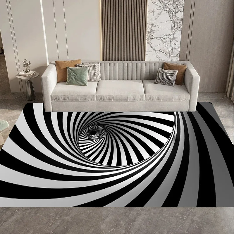 Stylish Visual 3D Black and White Trap Illusion Vortex Rug Mat for Sofa Living Room Decoration carpet