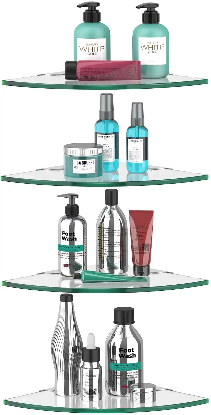 

4pcs Tempered Glass Corner Shelf Set For Bathroom Shower Wall Mount Organizer With 9.4 Inch Tiered Design