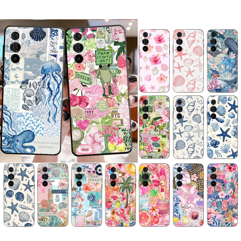 

Summer Blue Ocean Flower Funda Phone Case For Motorola Edge 50 40 Pro 60 50 40 30 Ultra Neo Fusion Moto G Play G Stylus G Power