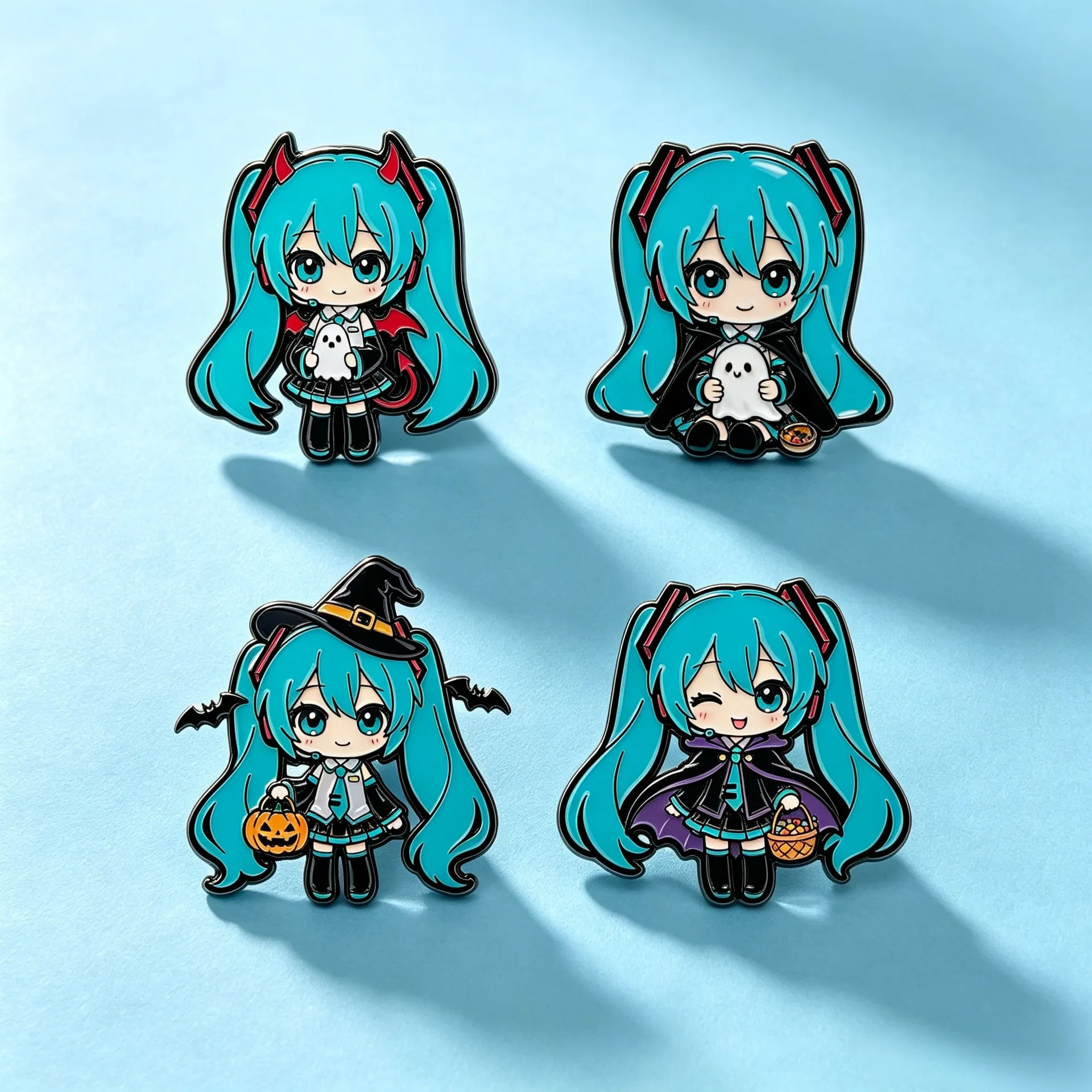 4Pcs/Set Hatsune Miku Halloween Enamel Pins Cute Anime Character Lapel Badge Ghost Pumpkin Witch Devil Brooch