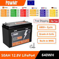 PowMr 50Ah LiFePO4 Battery Pack 640Wh 12V/24V 100AH Brand New Grade A BMS 50A 4S Rechargeable Lithium Batteries For Car RV Boat