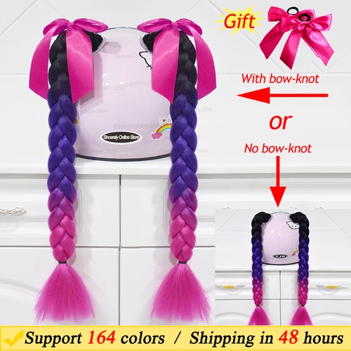 2 uds 24 pulgadas casco de motocicleta trenzas pelucas de mujer para Moto ciclismo cascos de esquí decoración Twist doble cola de caballo 164 colores