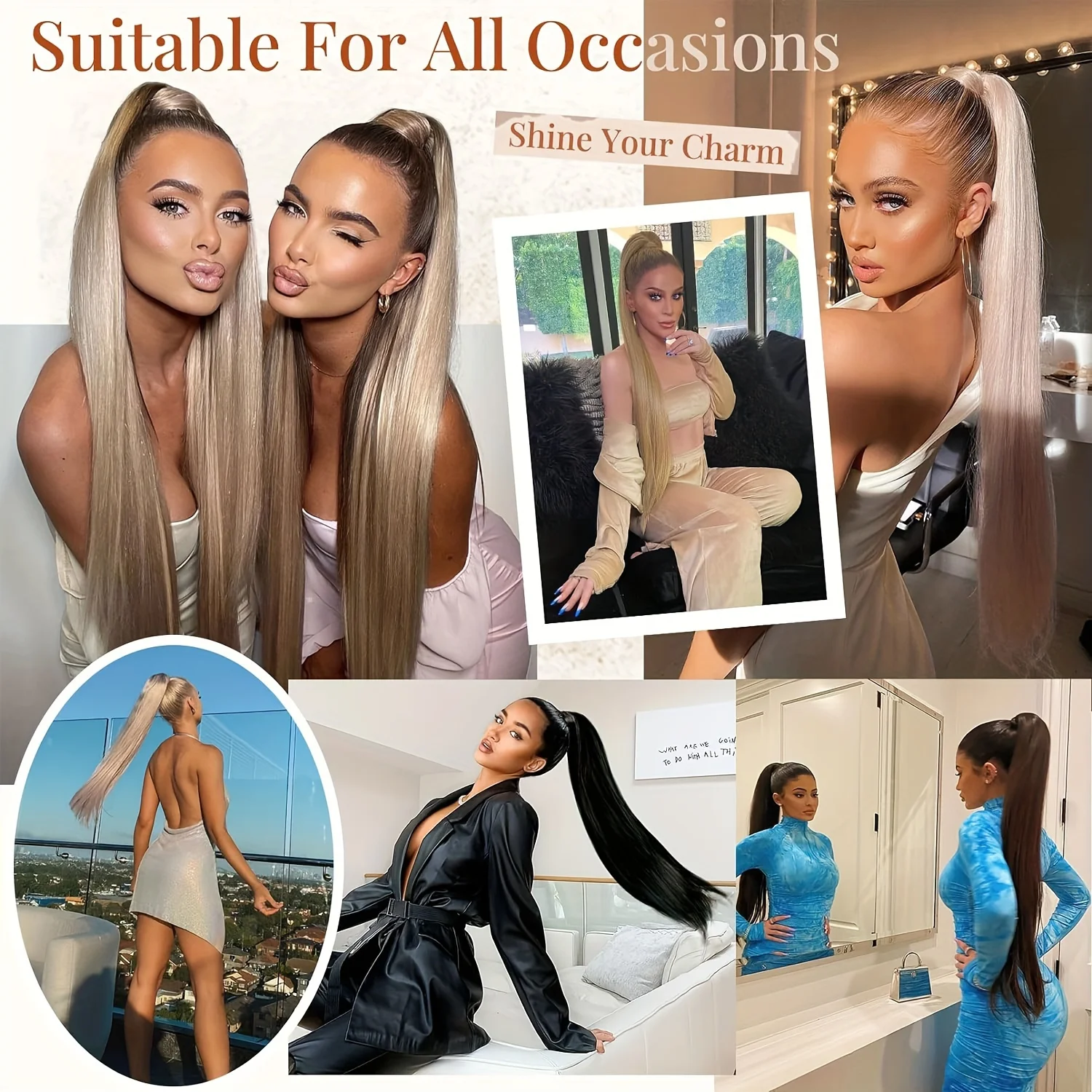 22Inch Lange Zijdeachtige Bot Rechte Klauw Clip Paardenstaart Synthetische Hair Extensions Pruiken Clip-In Extensions Haarstuk Vrouwen Vlechtjes