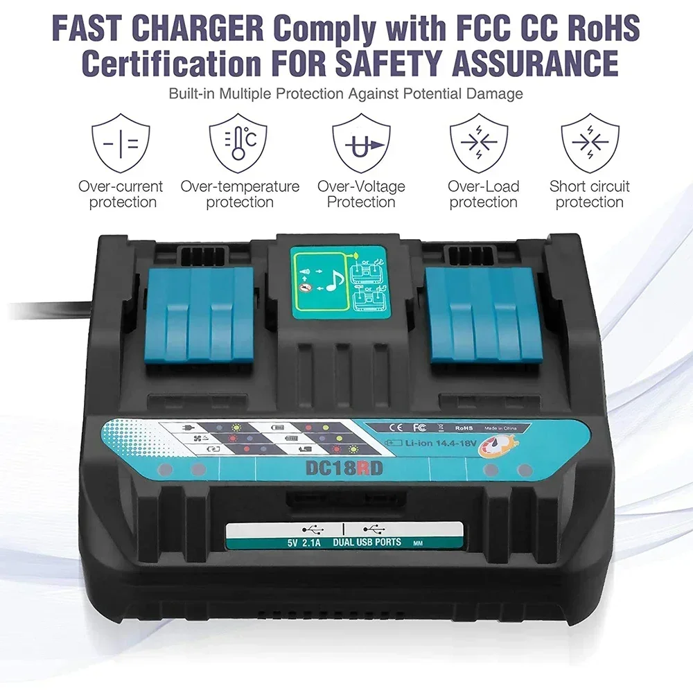 DC18RC Li-ion Battery 3A Charger for Makita 18V 14.4V BL1860B,BL1850B,BL1840,BL1830,BL1820,BL1415,BL1440 Power tool Charger