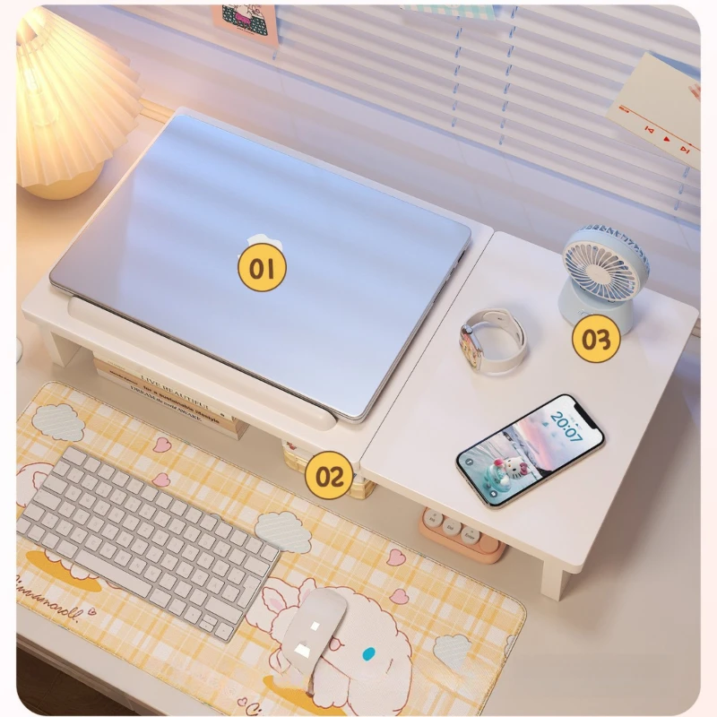 Wooden Adjustable Laptop Stand Desk Riser Monitor Stand with Storage Drawer for Office Home Workstation Space Saving