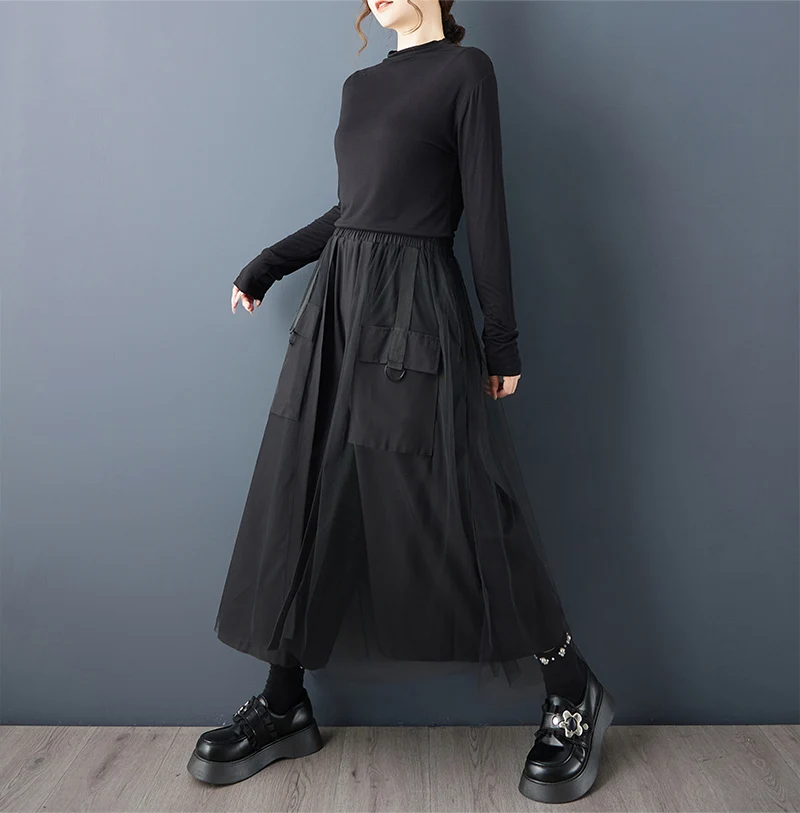 Patchwork Mesh Green Vintage High Waist Wide Leg Pants Women New Spring Autumn Casual Loose Trousers Fashion Streetwear 2026