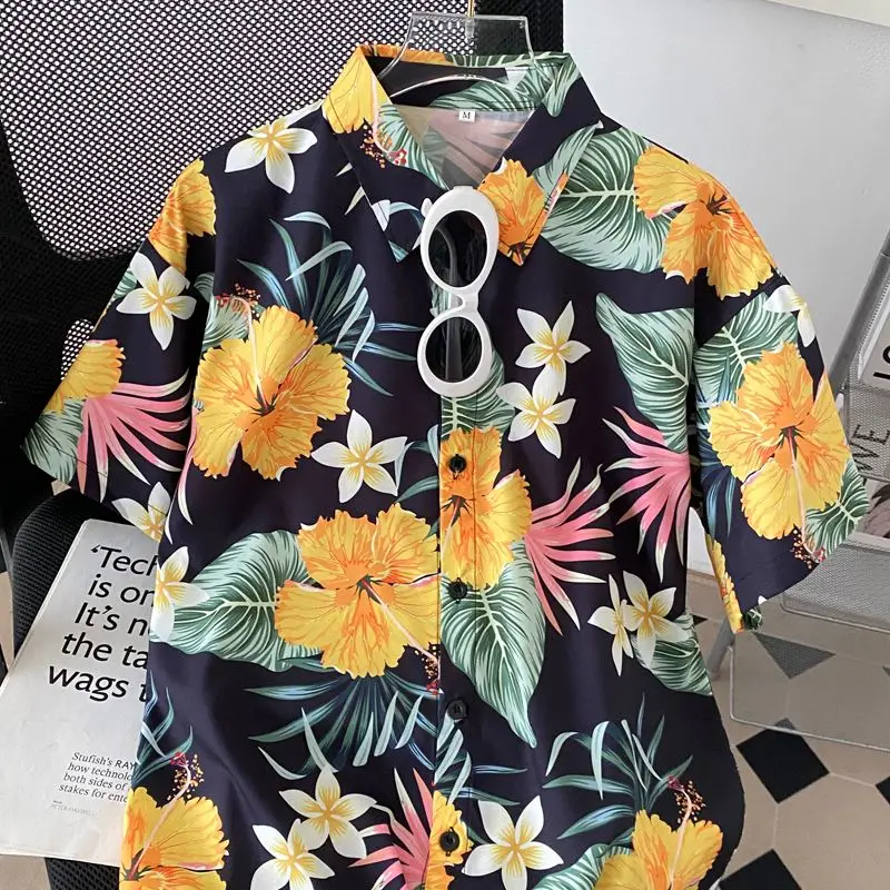 Retro Hong Kong Sle ort Sve Floral Print Loose Fit Versatile irt  Collar Polyester Fiber Summer New Arrival