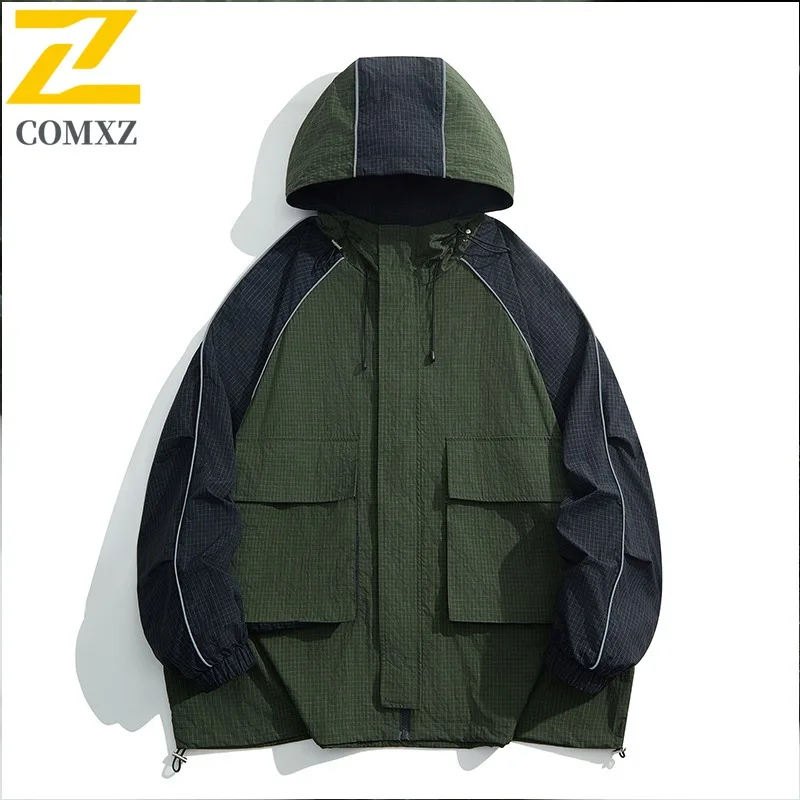 

COMXZ 2025 для мужчин и женщин, общественная версия, куртка с капюшоном, свободная посадка, повседневное пальто с большим карманом, осенняя мода, модный уличный стиль