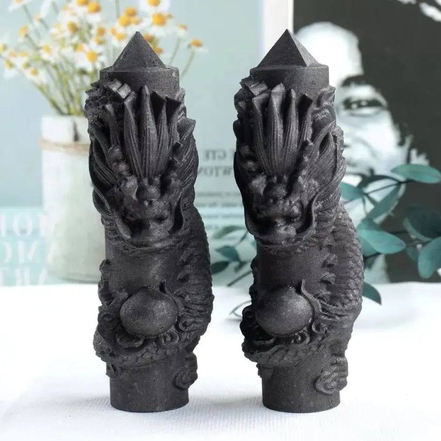 

1PC Natural Shungite Obelisk Carved Dragon Crystal Healing Stone Natural Quartz Home Decor Reiki Polished Point Stone Decoration
