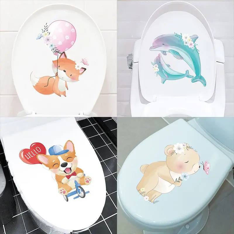 M223 Cartoon Animals Funny Toilet Stickers Cartoon Child Urination Toilet Lid WC Door Sticker Removable Self-Adhesive Decor Pape