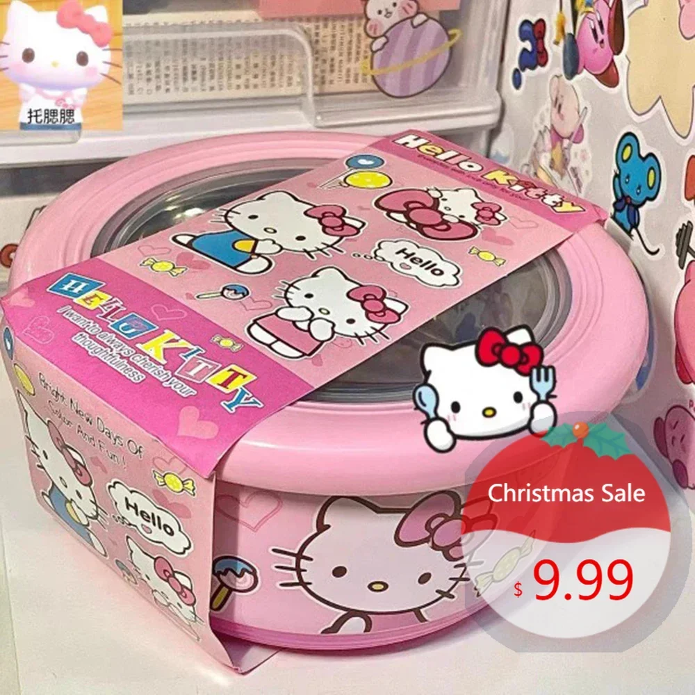 

Sanrio Hello Kitty Stainless Steel Ramen Bowl With Lid Cute Large Instant Noodles Fruit Salad Rice Soup Bowl Kitchen Tableware