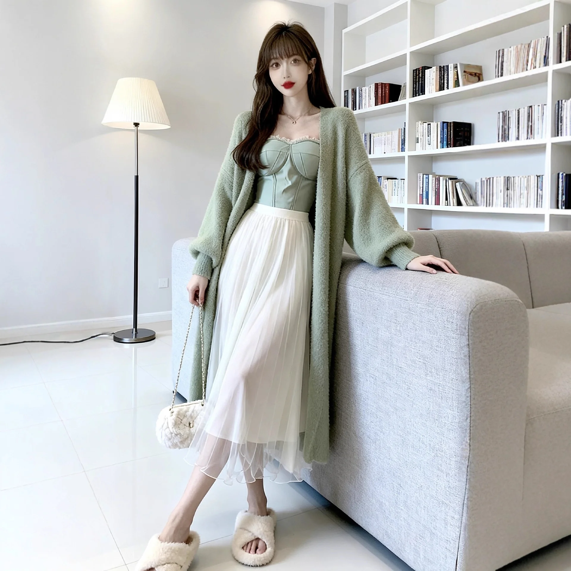 

Уютный женский кардиган средней длины черного цвета на пуговицах с пайетками, жемчугом и горошком, вязаный, с контрастными вставками, с высоким воротником, в британском стиле, теплый, осенний