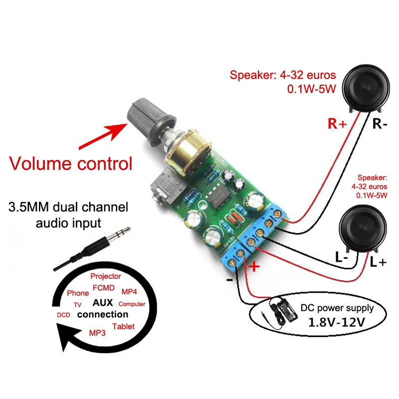 TDA2822M 2.0 Stereo Audio Amplifier Board Dual Channel AMP AUX Amplifier Board Module Portable Micro Radio Amplifier Board