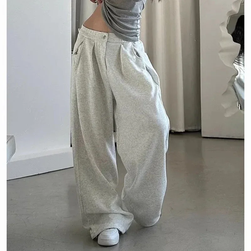 Solid Basic Sweat Pants Women Simple Y2K All Match Loose Wide Leg Stripes Trousers Vintage Oversize Streetwear Sports Bottoms