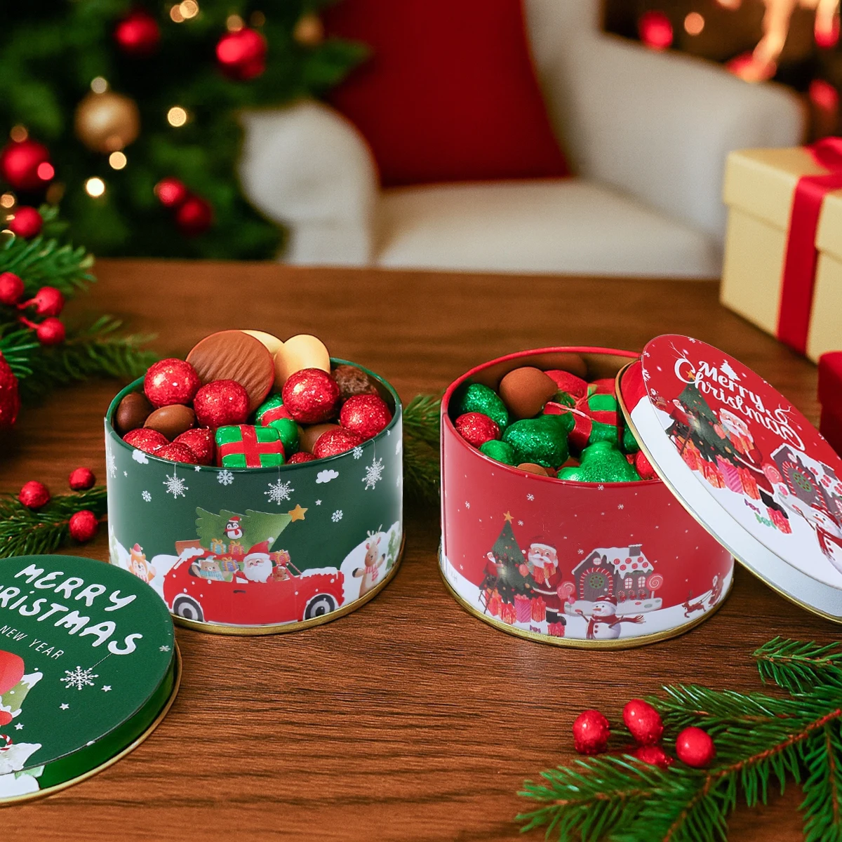 6/8 stücke Weihnachten Candy Box Weihnachten Baum Geschenk Box Party Geschenk Eisen Box Container Liefert Navidad Duftenden Tee kekse Mutter Box