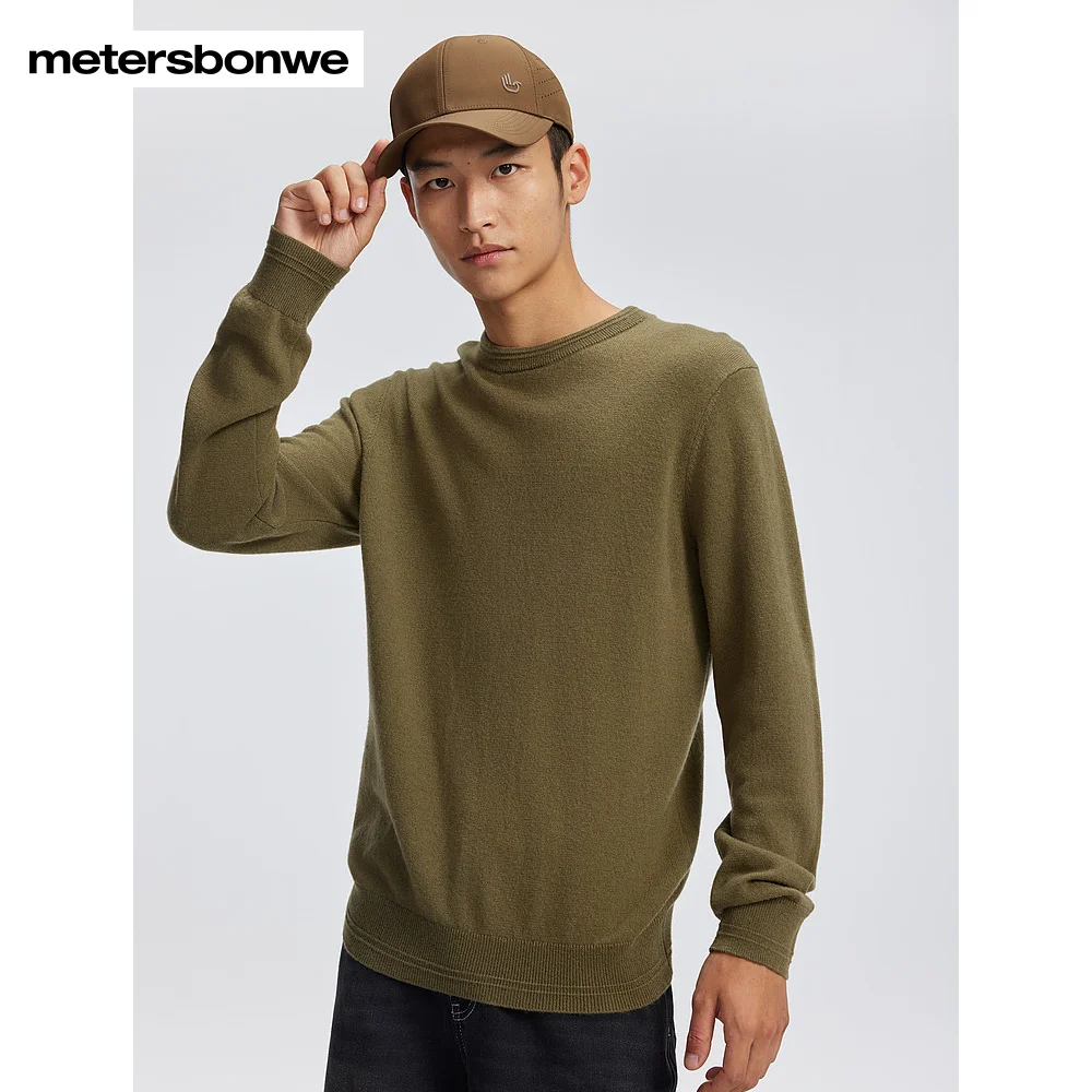 Metersbonwe-Men's 100% Wool Round Collar Long-Sleeved Sweater  Multi-Color Soft Comfortable Jumper Fluffy Warm Winter