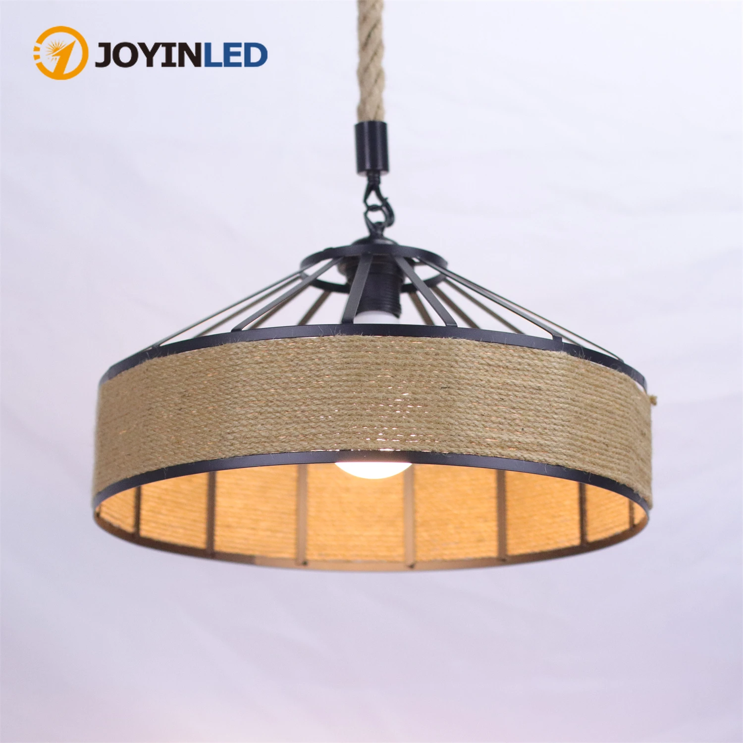 JOYINLED Vintage Hanfseil-Kronleuchter 30/40CM Industrielle Retro Schwarze Eisen-Pendelleuchte für Restaurant, Café, Bar