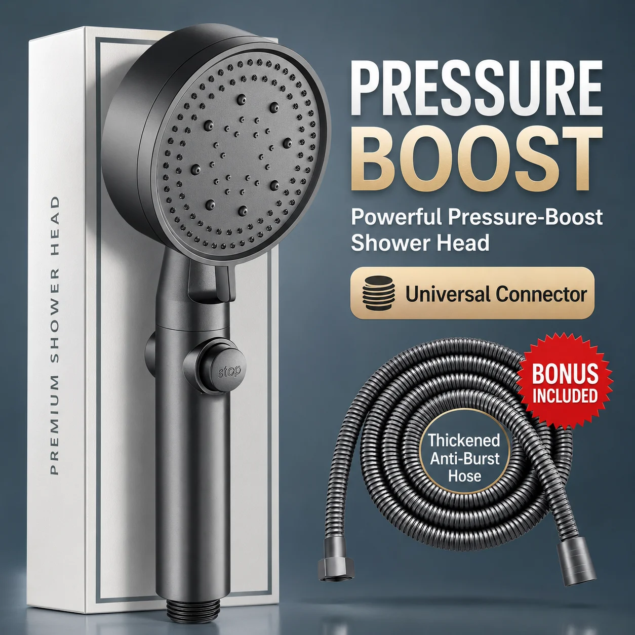 

High Pressure Shower Head Handheld Large Panel Rainfall Showerhead with One-Key Stop Water Saving for Bathroom Accessories