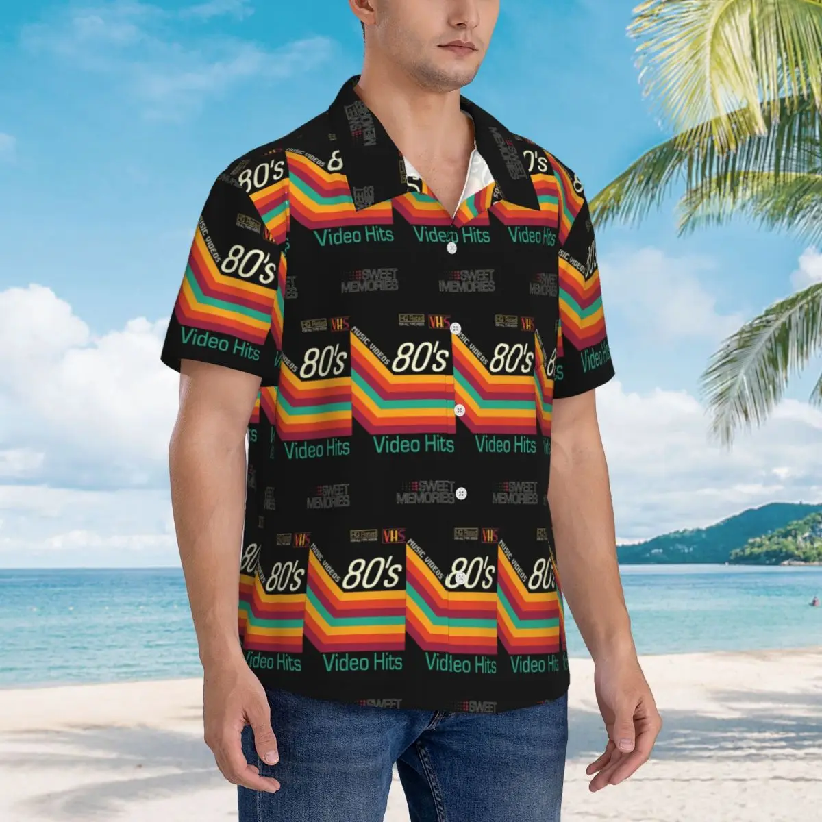 

Retro Music Video Cassete VHS Hawaiian Shirts Funny Men Short Sleeve Shirt for Summer Beach Men's Lapel Tops