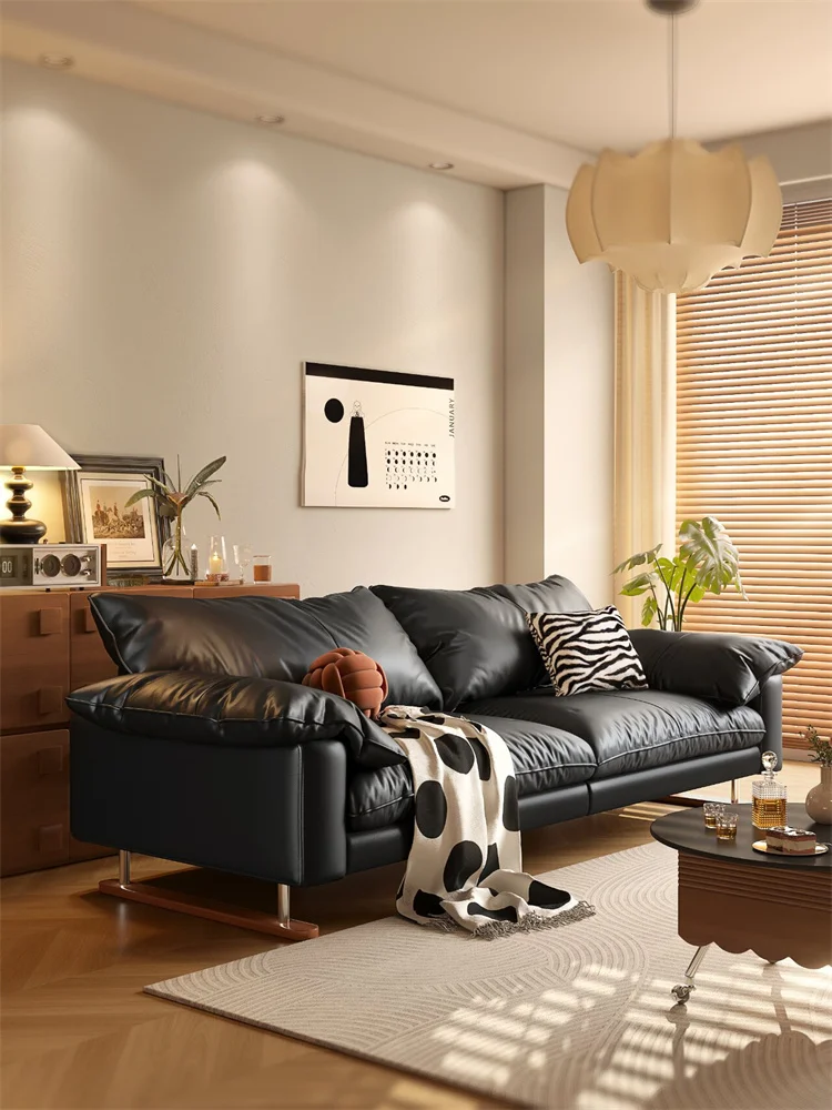 Chinese Ancient Style Straight Row Leather Sofa Living Room Advanced Retro Cat Scratch Leather High Leg Simple Furniture