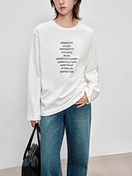 ZIQIAO Women Cotton Long Sleeve T-Shirts 86.9% Cotton Letter Printed Female Drop Sleeve Casual White Pullovers 24ZQ93247