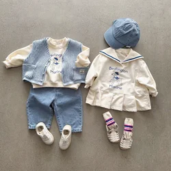 Newborn Baby Girl Boy Cotton Hoodie Lapel Dress Infant Toddler Stripe Sport Sweatshirt Suit Spring Autumn Baby Clothes 0-2Y