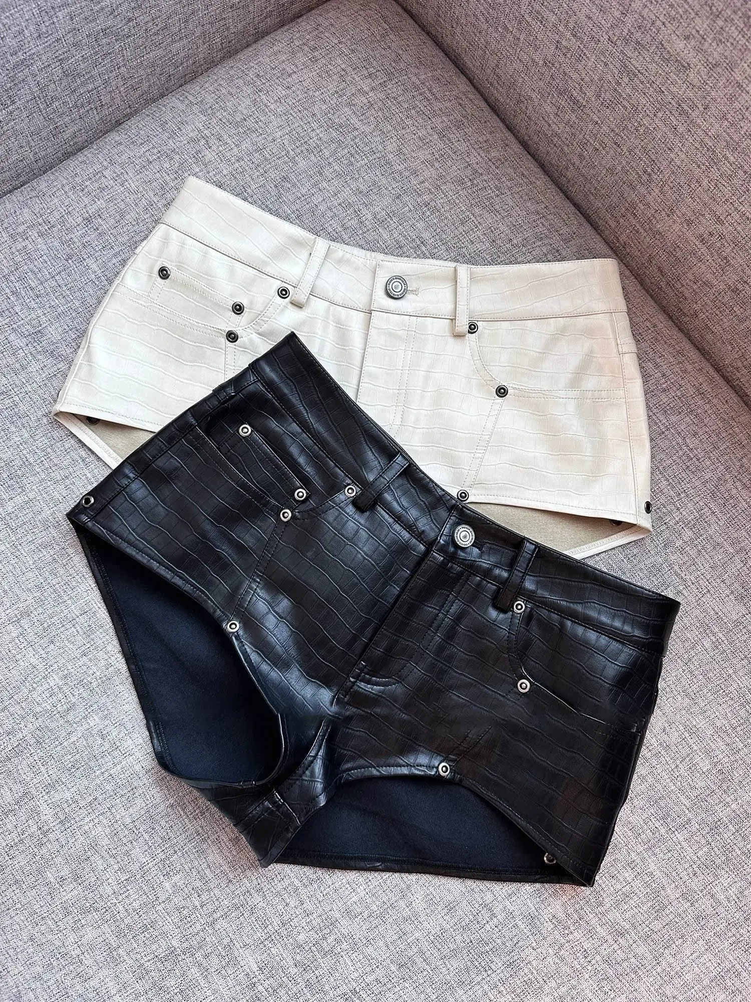 American Spice Girl Low Waist Pu Leather Shorts Women's Autumn and Winter New Slim-fit Hip-wrapped Hot Pants