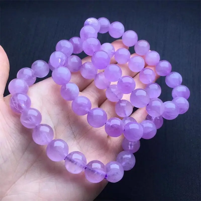 

10MM Natural Kunzite Stone Beads Bracelet Women Charm Simple Circle Strand Bangles Yoga Energy Wrist Jewelry