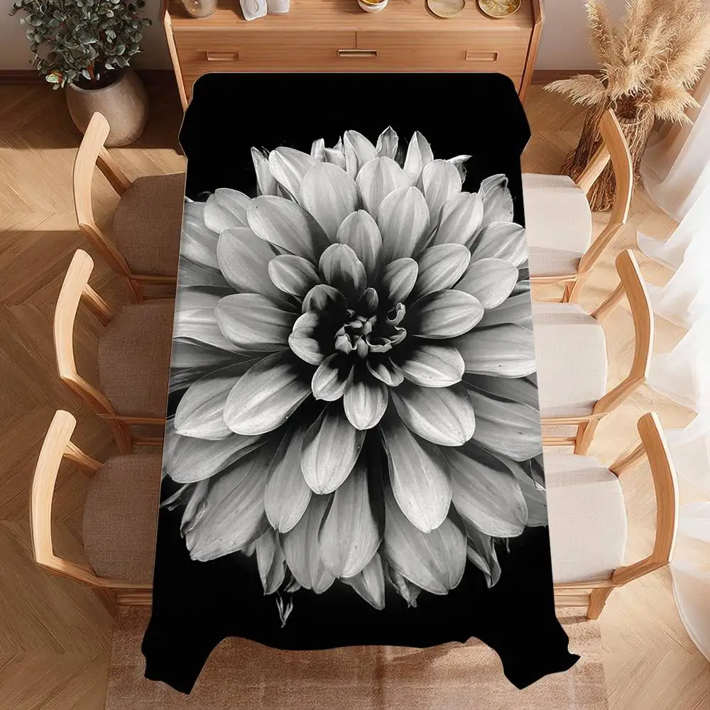 

Усовершенствованная скатерть с черным цветком, водонепроницаемая, устойчивая к пятнам полиэстеровая скатерть для украшения столовой, кухни, вечеринки, скатерть