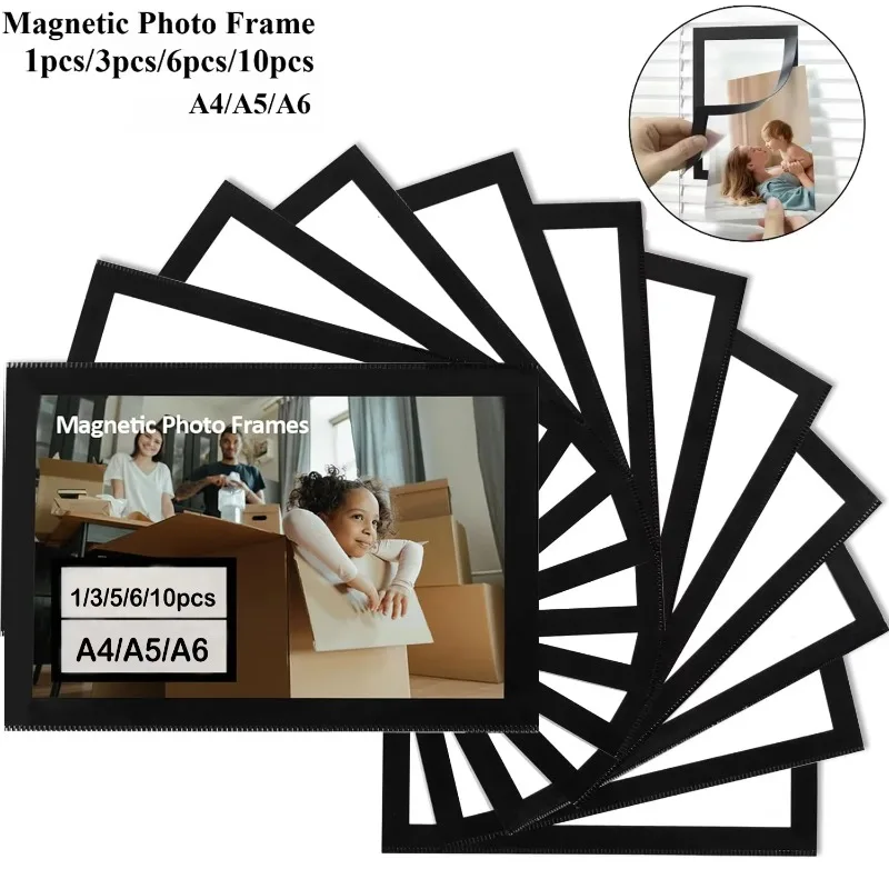 A4/A5/A6 Magnetic Soft Photo Frame Self Adhesive Reusable Black Gold Picture Frames Poster Display Holder for Wall Decoration