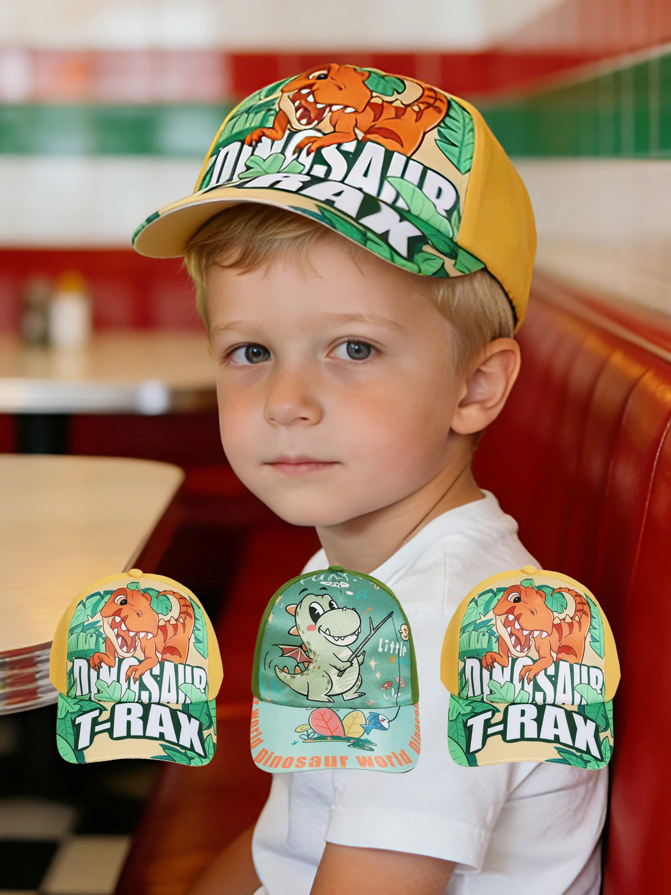1pc Boys' Dinosaur Print Contrast Color Baseball Cap - Adjus