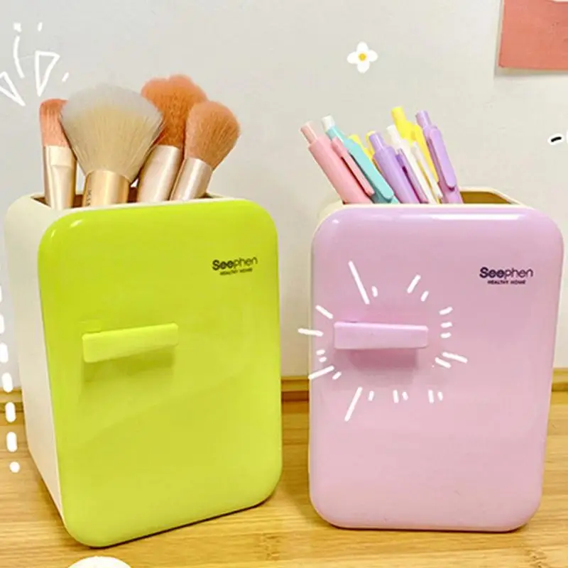 Mini Refrige Shaped Pen Holder Pen Storage Box Stationery Organizer Makeup Brush Pot Multifunctional Refrigerator Shape Pen