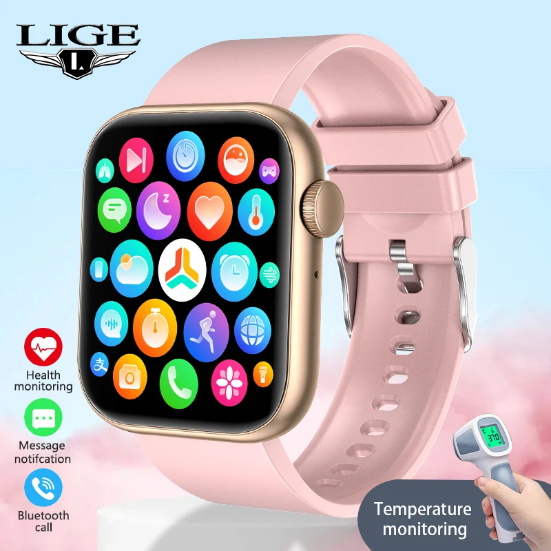 LIGE-Montre intelligente de sport pour hommes et femmes, appel à cadran, assistant vocal entièrement tactile, bracelet de fitness, moniteur de température, nouveau, 2022