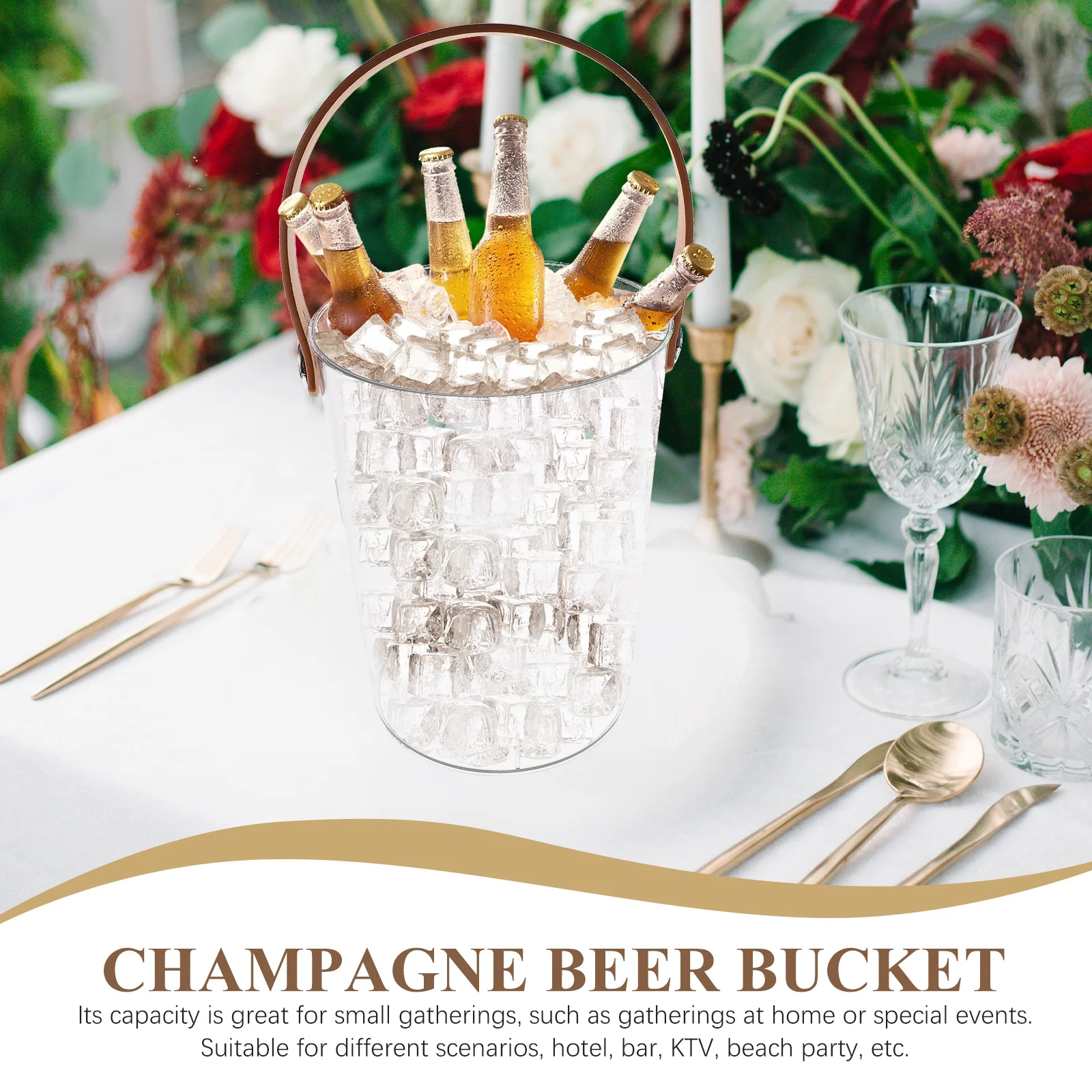 

Ice Container Portable Pet Material Handle Design Thickened Large Capacity Ice Bucket Suitable for Bar Club Party Cooler